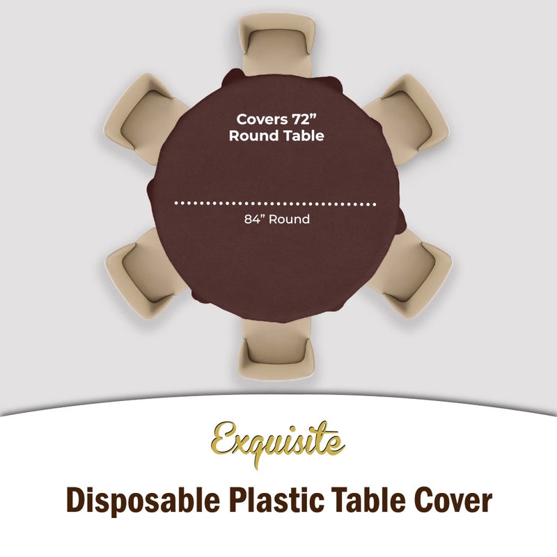 Exquisite 12-Pack Premium Plastic 84-Inch Round Tablecloth - Brown - Image 4